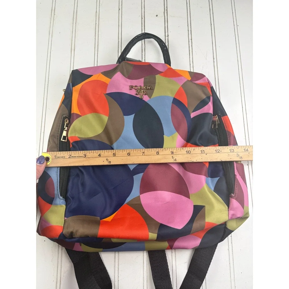 POABA Vintage Geometric Multicolor Print Nylon Anti-Theft Travel Backpack Bag